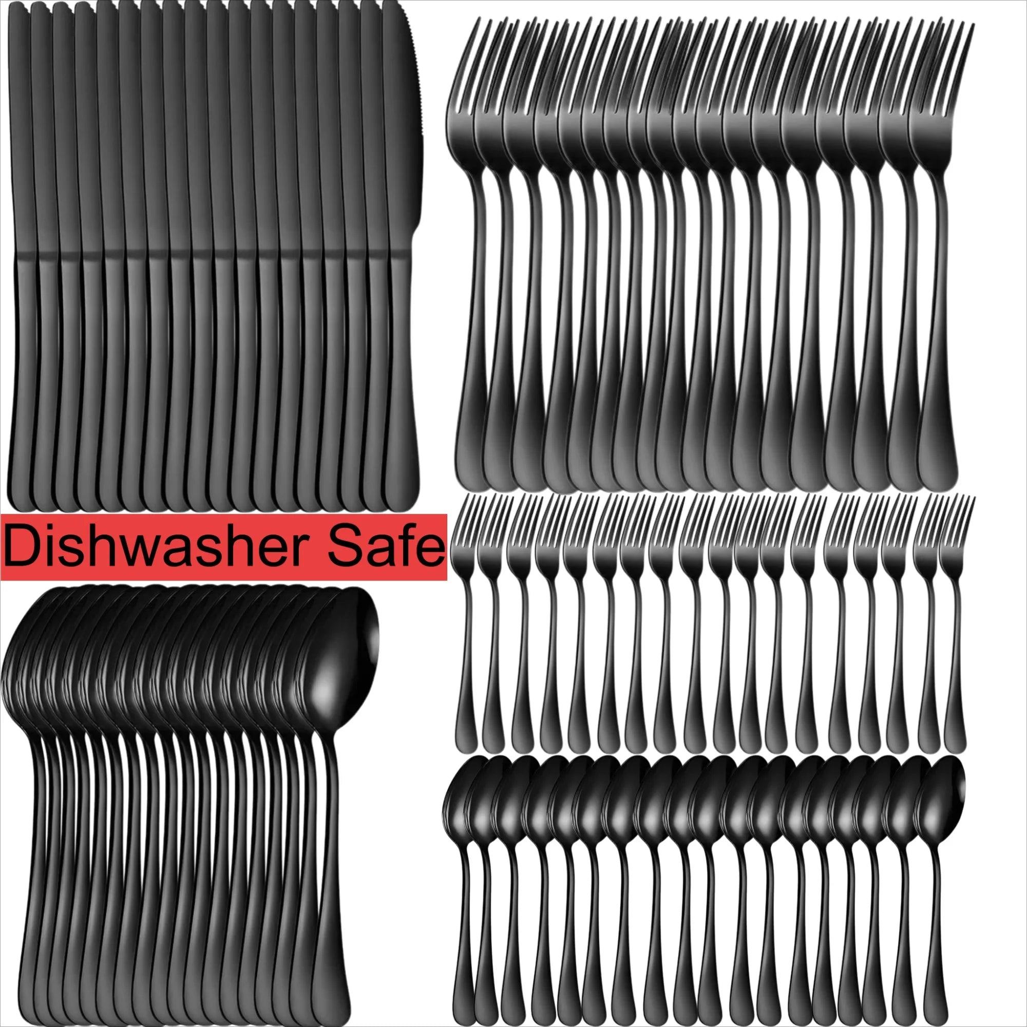 90pcs Stainless Steel Cutlery Set - Elegant Black- Perfect for Home, Restaurants, Hotels & Weddings - Dishwasher Safe