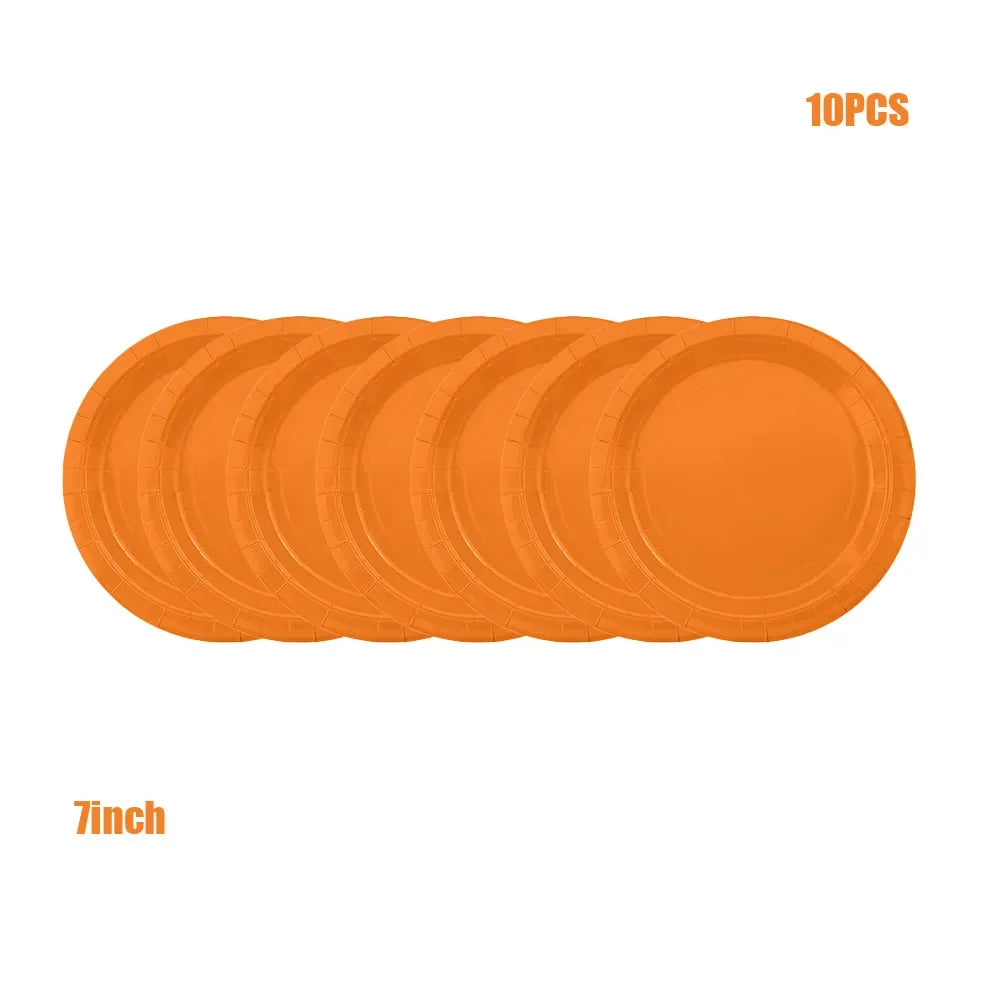 Solid Orange Disposable Tableware Set Paper Plates Cups Napkins Tablecloth For Fall Thanksgiving Halloween Birthday Party Decor