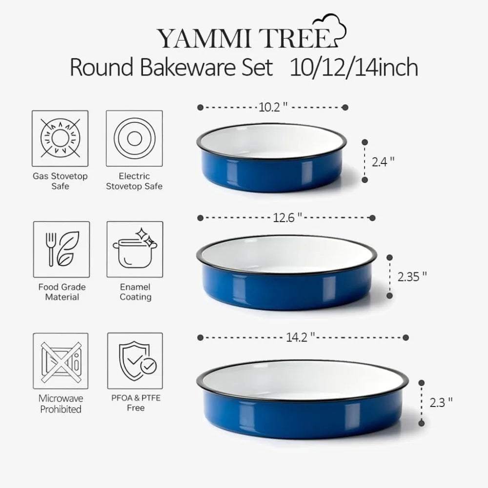 3-Pack Enamel Baking Pans 10/12/14 Inch Round Cake Pans, High Temp Resistant, Oven Bakeware, PFOA & PTFE Free, Ideal Gift