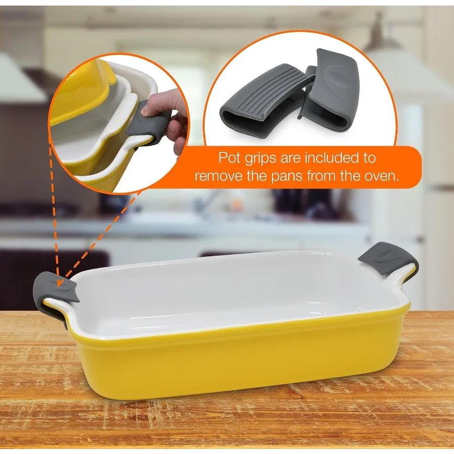 Ceramic Bakeware Set Casserole Baking Dish Ceramic 3 Piece Rectangular Yellow