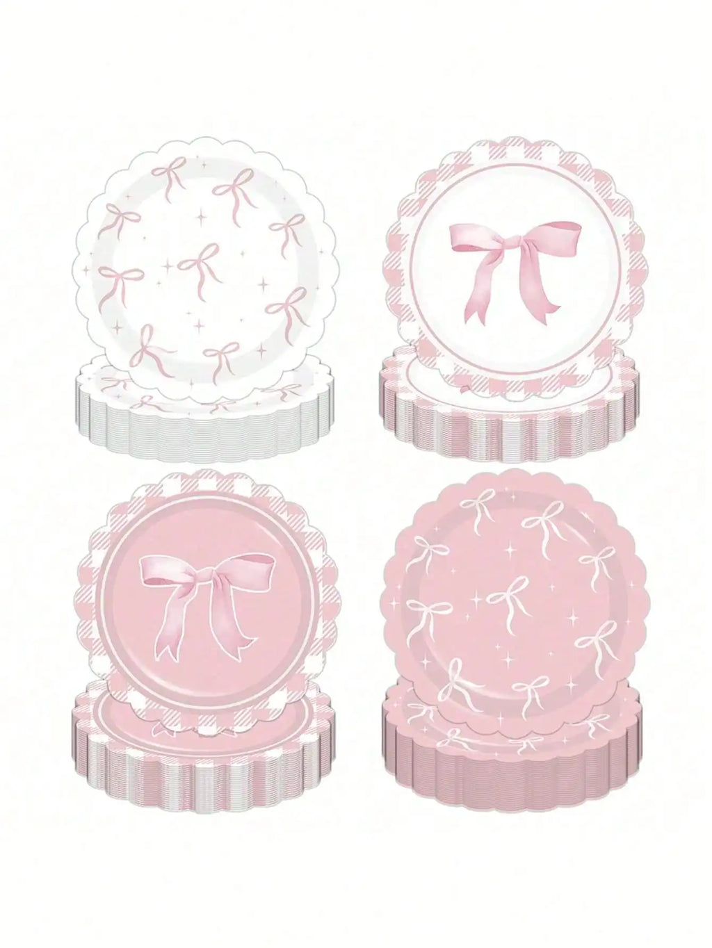 Adorable Pink Bowknot Disposable Paper Plates, Decorative Plates for Birthday, Wedding & Party