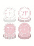 Adorable Pink Bowknot Disposable Paper Plates, Decorative Plates for Birthday, Wedding & Party