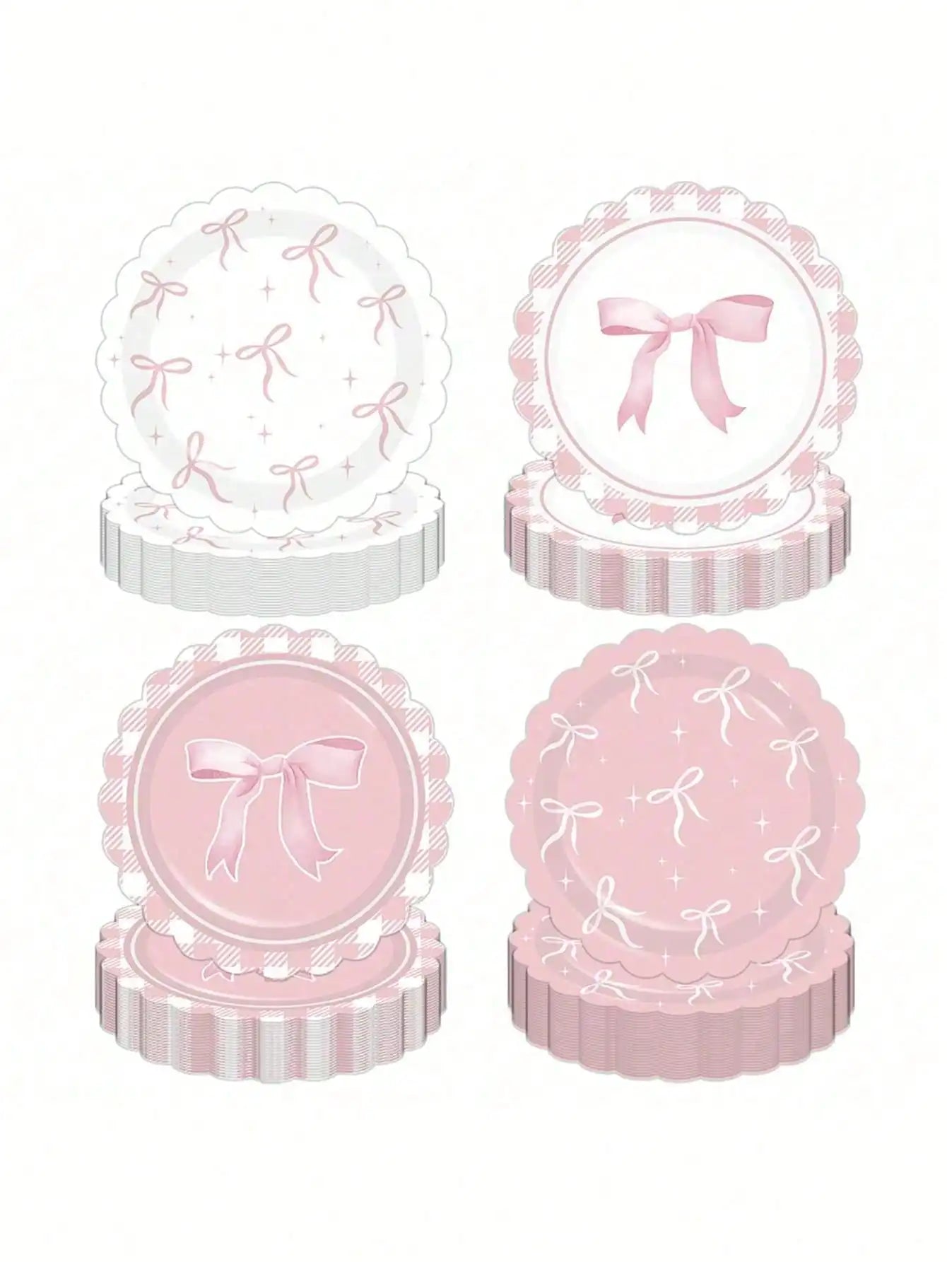Adorable Pink Bowknot Disposable Paper Plates, Decorative Plates for Birthday, Wedding & Party