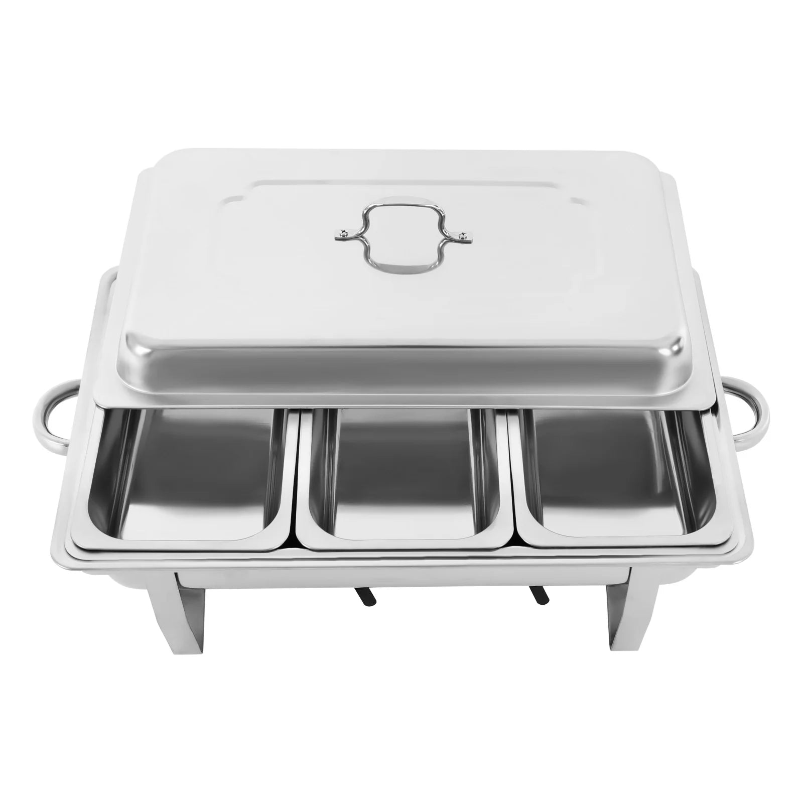 3 Pan Food Warmer, Stainless Steel Chafing Dish Buffet Set, Rectangular Catering Warmer, with Lid for Restaurants Buffets Hotels