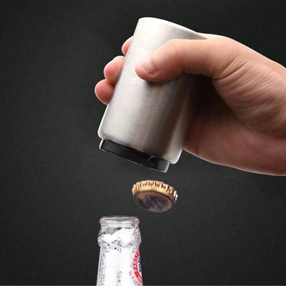 Magnetic Automatic Beer Bottle Opener Stainless Steel Push down Soda Cap Popper Kitchen Bar Tool Gadgets Party Gift