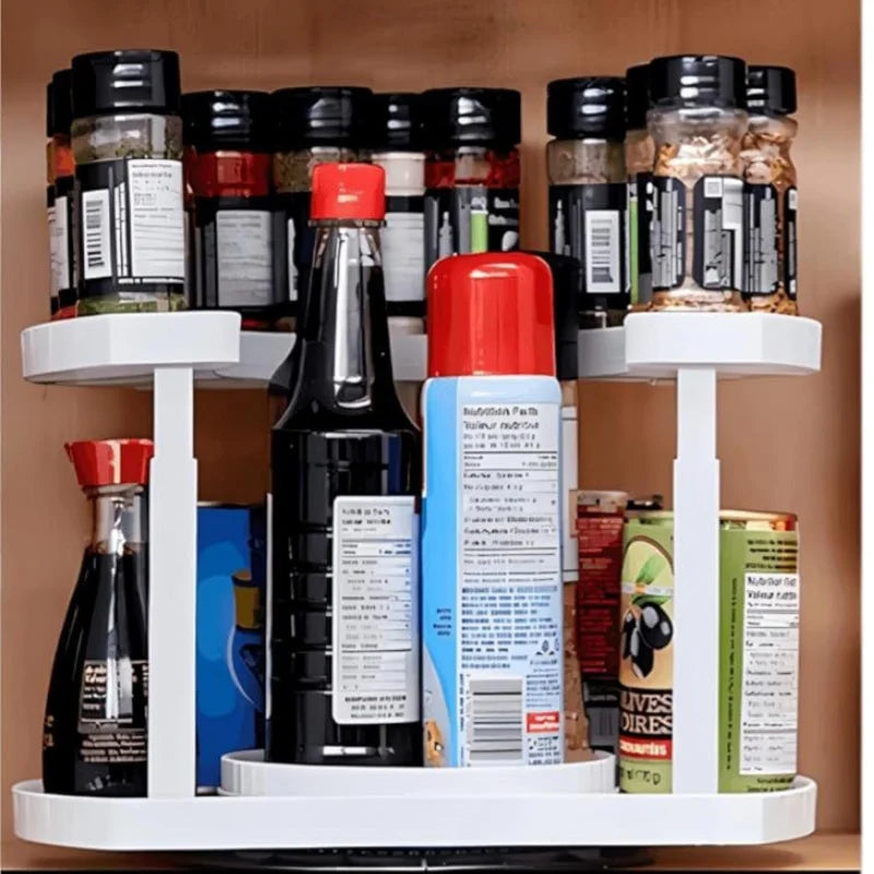 Kitchen Spice Rack White 2-Tier 360° Rotating Adjustable Height Lazy Susan Cabinet Organizer