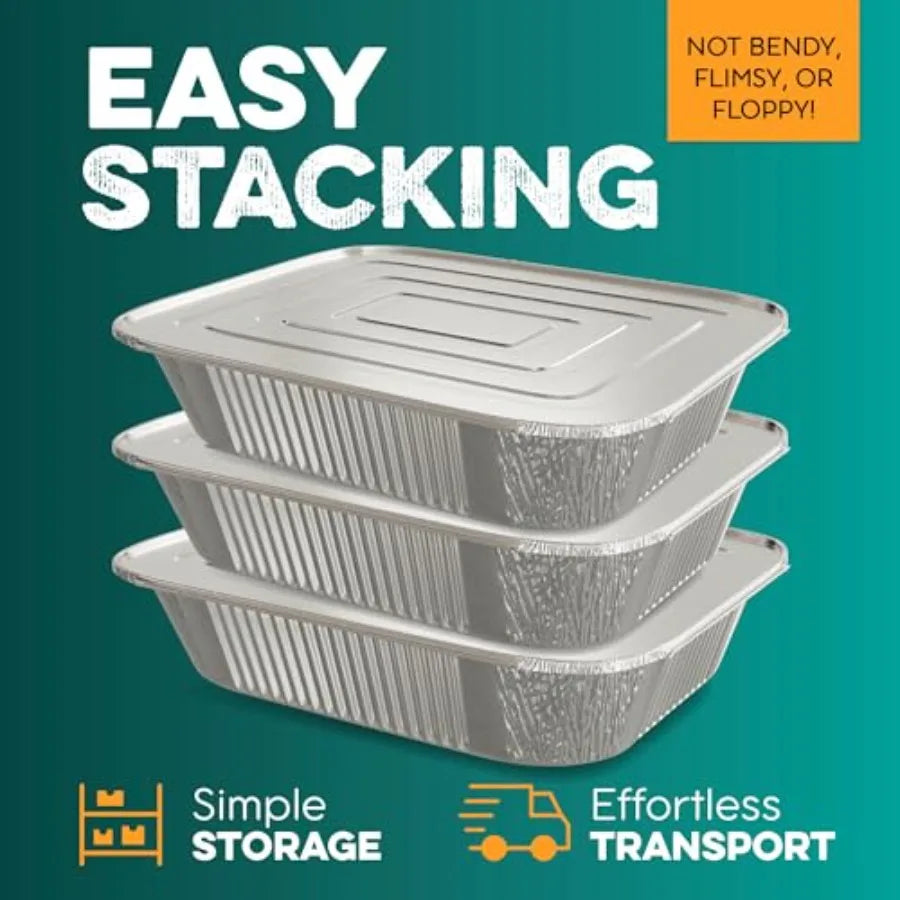 Aluminum Pans With Lids 9x13 [10 Sets] Aluminum Foil Pans Trays With Lids - Half Size Tin Foil Disposable Pans For Baking, Roas