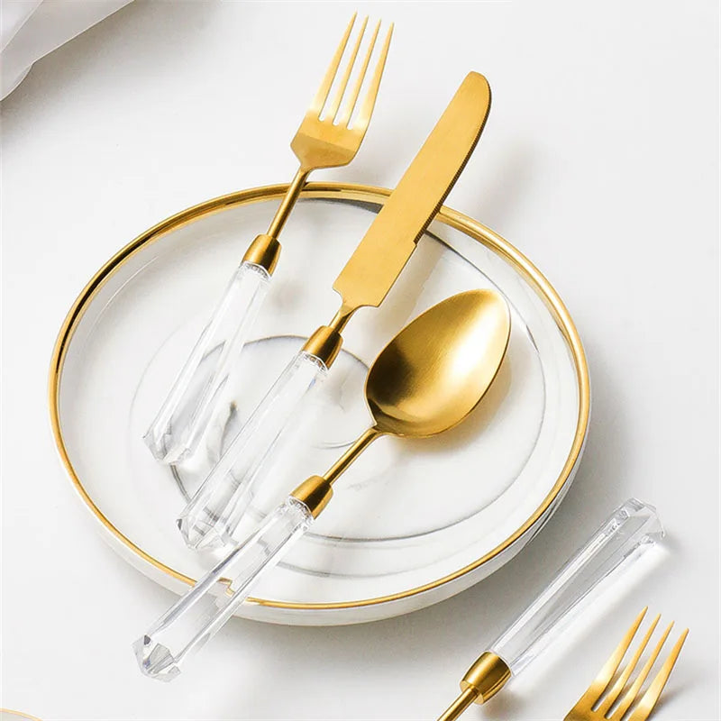 Transparent Acylic 304 Stainless Steel Cutlery Set High Value Hotel Table Spoon Knife Fork Teafork Teaspoon Wedding Decoration