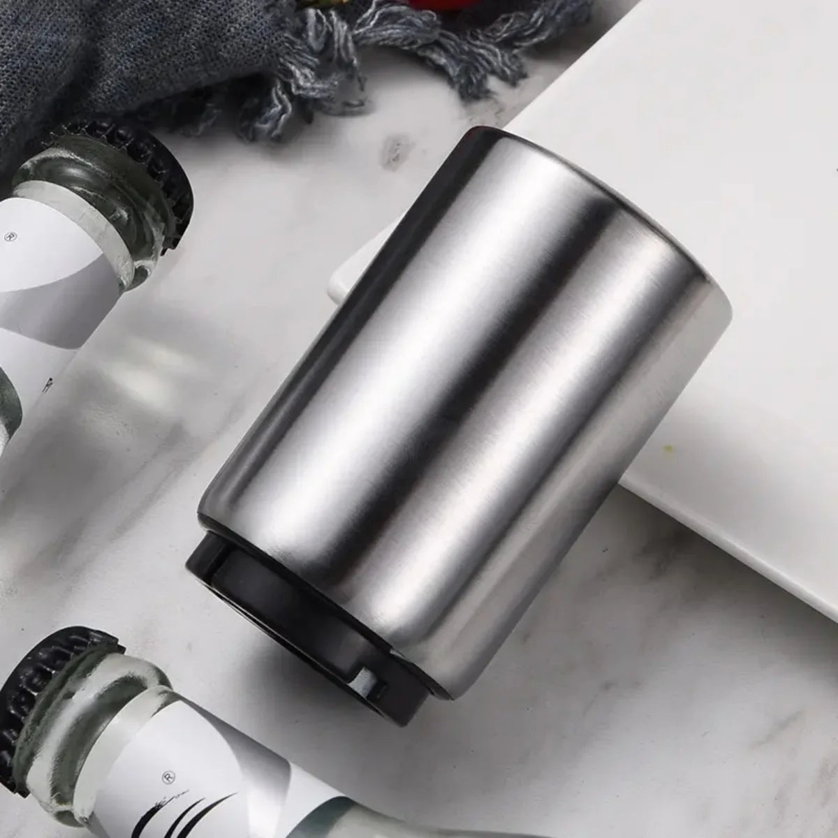 Stainless Steel Automatic Beer Bottle Opener, Push-Down Magnetic Cap Opener for Home, Bar, Party