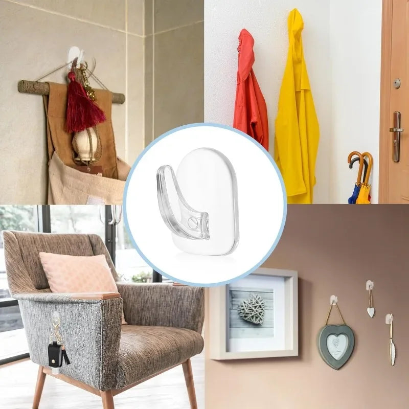 30-10PCS Mini Clear Wall Hooks Self Adhesive Transparent Sticky Hanger Wall Decor Hook Home Kitchen Bathroom Storage Organizers