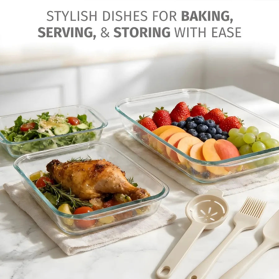 11 Pcs Deep Glass Baking Dish Set with Lids Egg Separator Brush Spatula Rectangular Glass Baking Pans Bakeware Set for Lasagna