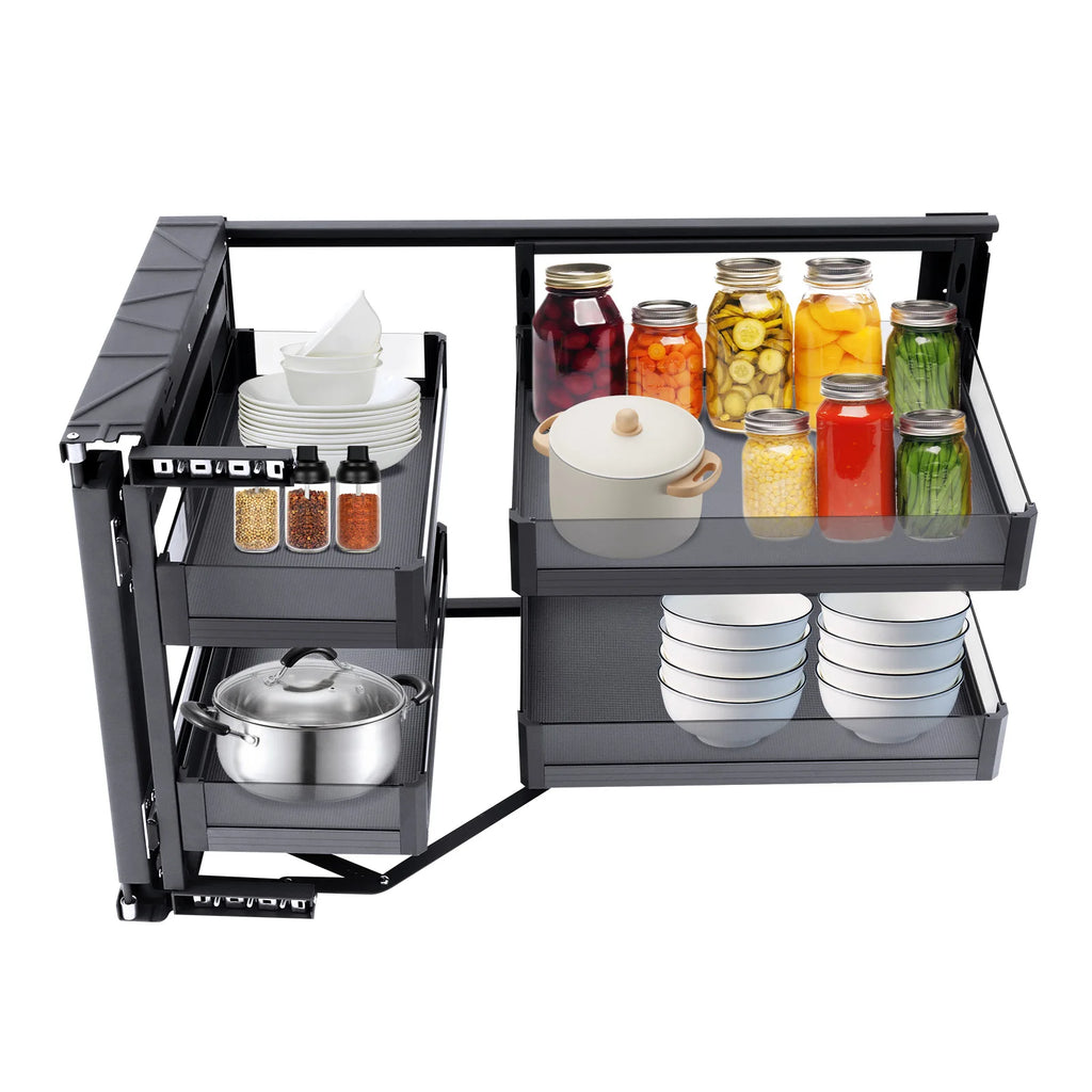 Blind Corner Cabinet Pull out for 14 Inch Organizer Kitchen Corner Cabinet Magic Corner Pull out 2 Tiers Swing Tray 4 Baskets