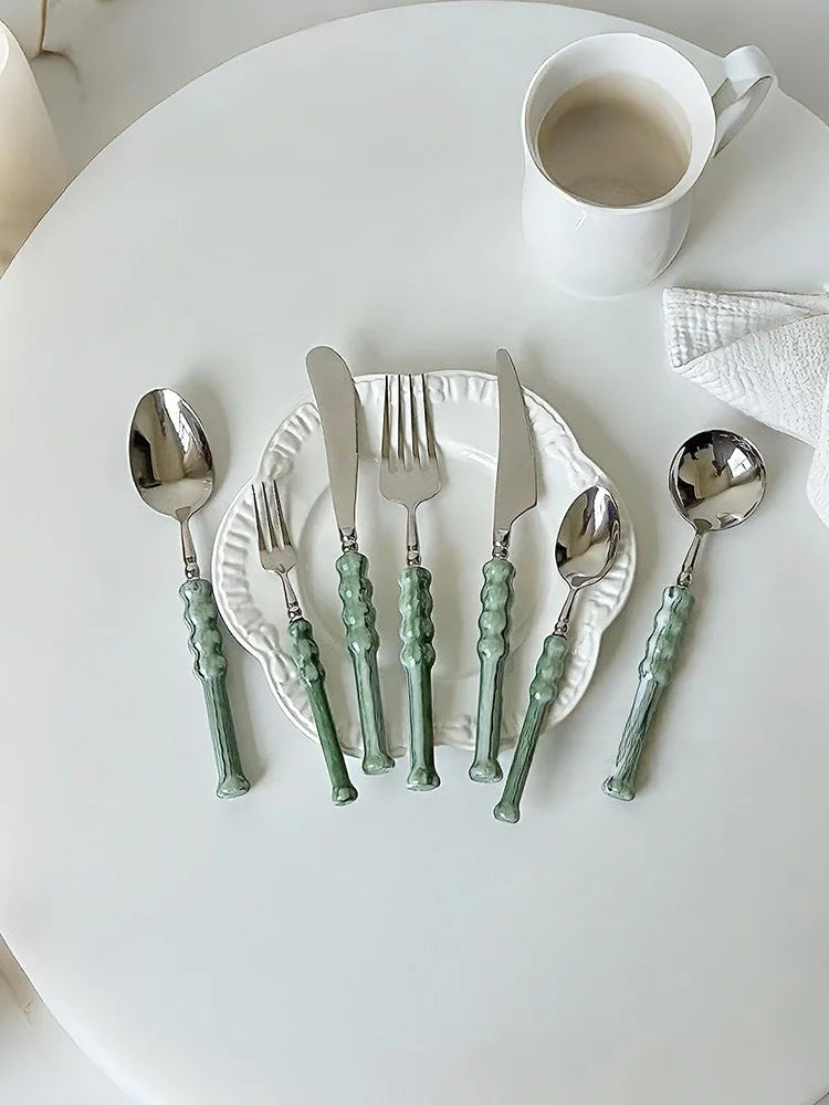 Acrylic een 304 Stainl Steel Cutlery Set Western Dinner Steak Knife Fork Coffee Spoon Dert Fork High End Dining Utensils