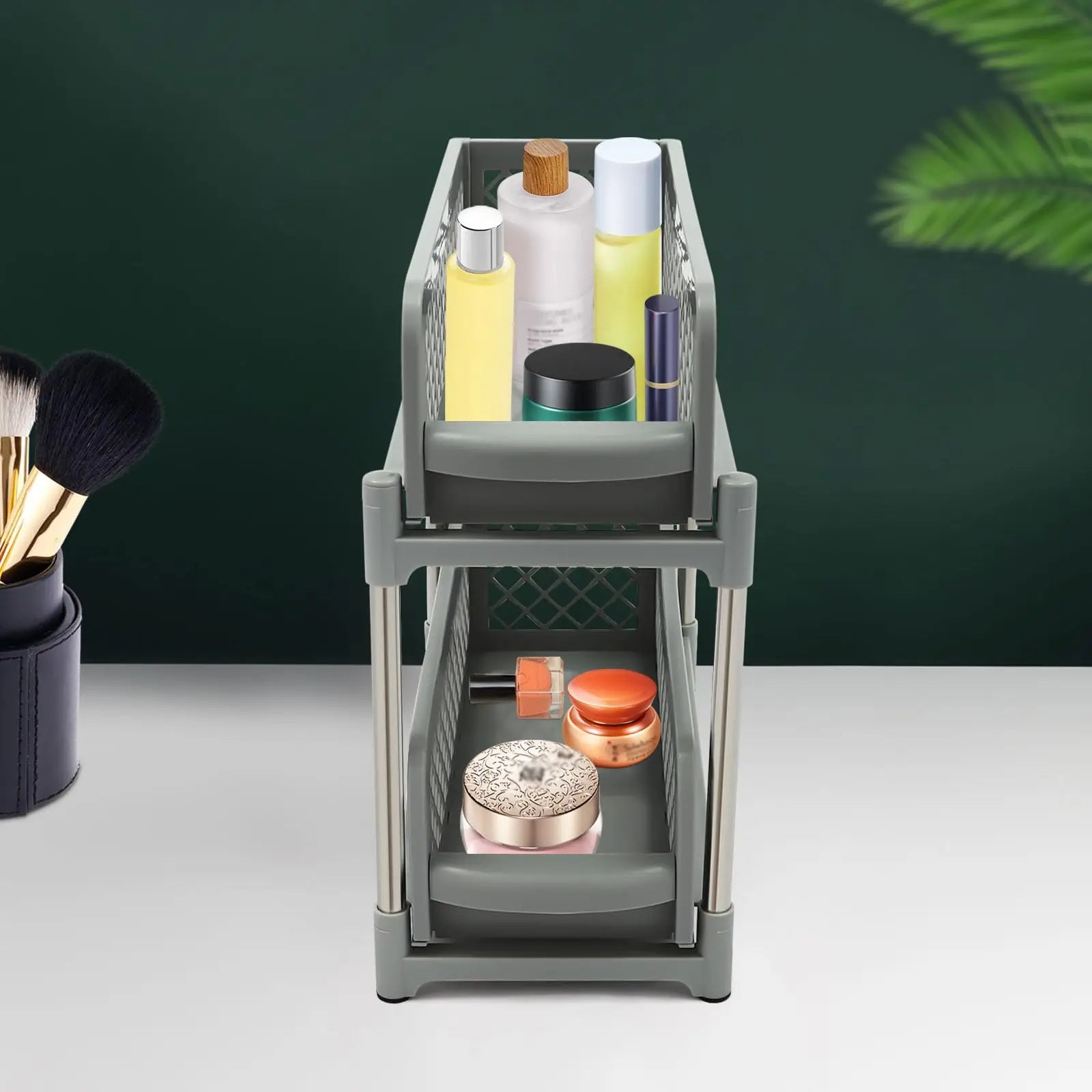 Yiyibyus 2-Tier Pull Out Cabinet Organizer,Under Sink Organizer,Pull-Out Organizer, Kitchen Cabinet Drawer (Grey.2-Tier)