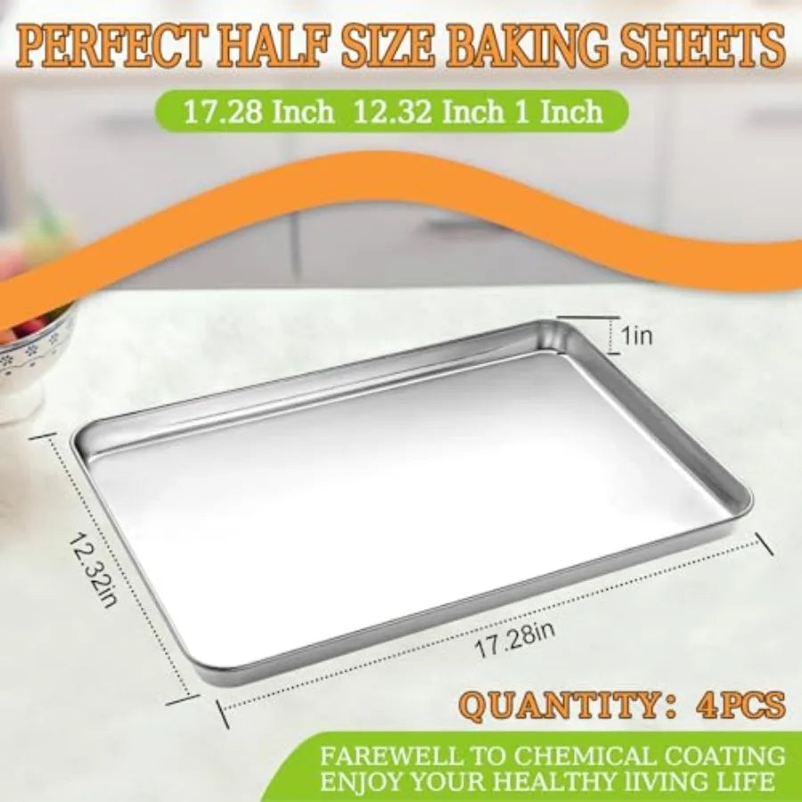 Stainless Steel Baking Sheet Set of 4 Large Baking Pan and Cookie Sheet and Baking Tray for Oven Half Sheet Pan Size x 13 x 1 H