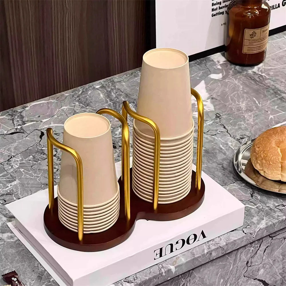 Disposable Cup Storage Holder Rack Shelf Water Tea Cups Wood Dispenser with Longer Stick Mug Display Stand Organizer Supplies