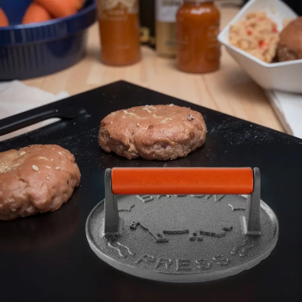 Cast Iron Smash Burger Press Heavy-Duty Hamburger Patties Meat Masher Circular Meat Press Mold for Deli Meats Kitchen Accessory