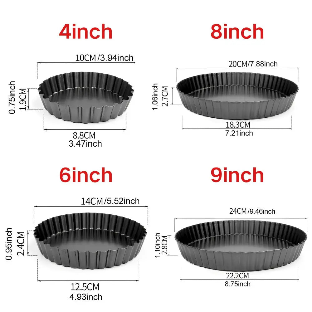 1pc 4/6/8/9 Inch Non-Stick Tart Pan Set with Removable Bottom, Carbon Steel Fluted Pie & Quiche Molds for Quiches, Mini Cakes, Pizzas & Pastries, Easy to Clean and Ideal for Home Baking YMY