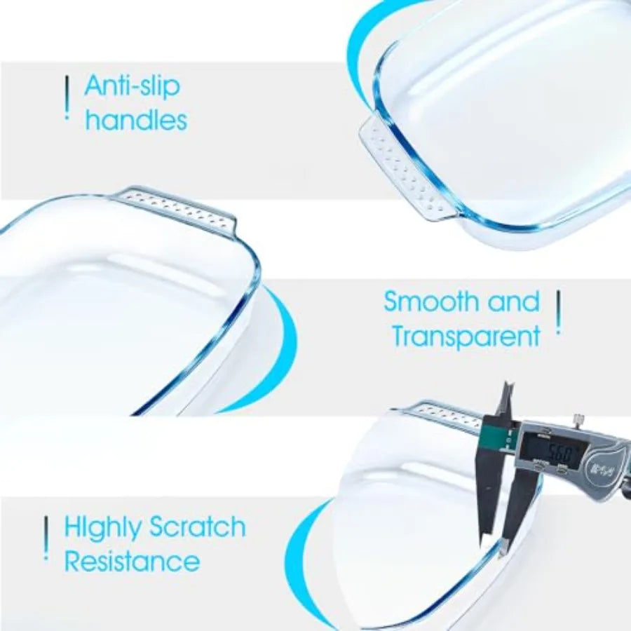 Large Glass Baking Dish Set, Easy Grab Oven Safe Glass Pan for Cooking 2 QT+2.7 QT+3.3 QT