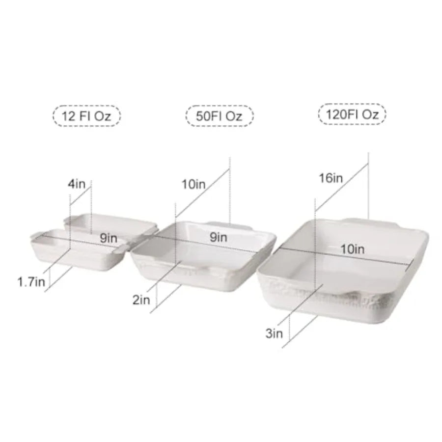 Ceramic Bakeware Set of 4, Casserole Dishes for Oven, Rectangular Baking Dish with Handles, Lasagna Pans Deep for Cooking, Grat