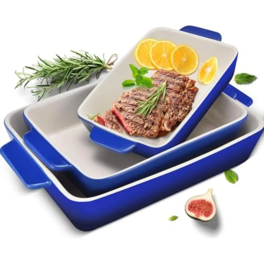 3Pcs Casserole Dish Ceramic Baking Dish Rectangular Baking Dishes for Oven Ceramic Bakeware with Handles Durable Nonstick Large