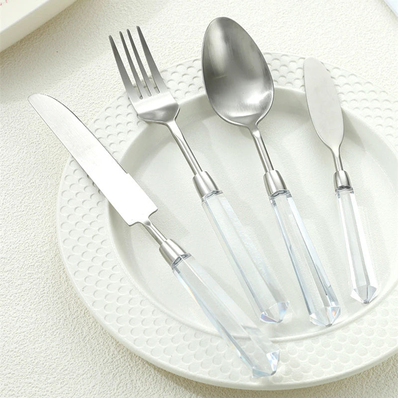 Transparent Acylic 304 Stainless Steel Cutlery Set High Value Hotel Table Spoon Knife Fork Teafork Teaspoon Wedding Decoration
