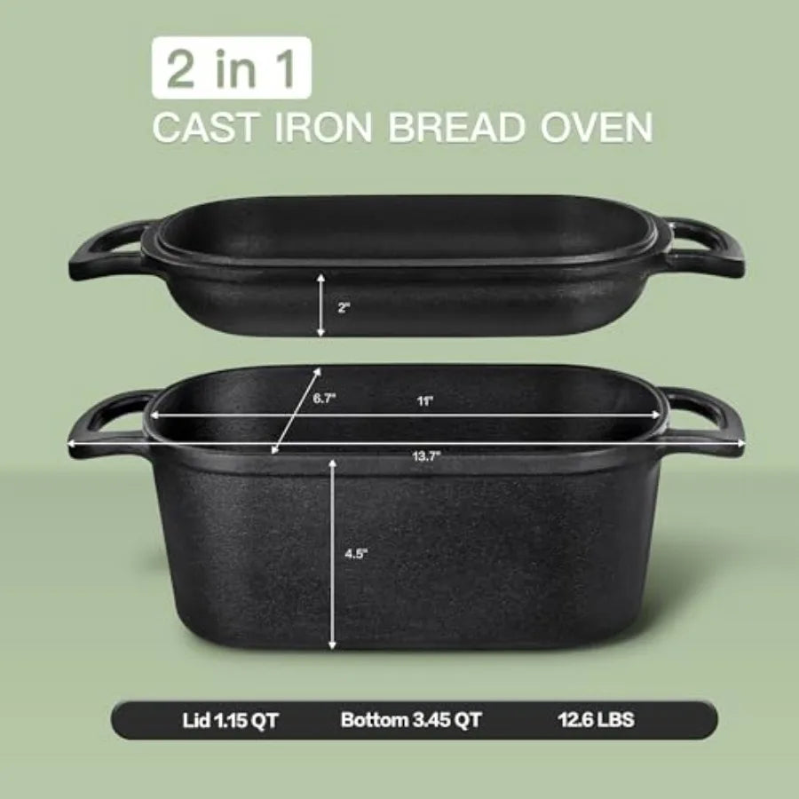 4.6 Quart Oval Dutch Oven for Bread Baking Bread Dutch Oven for Sourdough Cast Iron Bread Pan with Lid for Homemade Bread