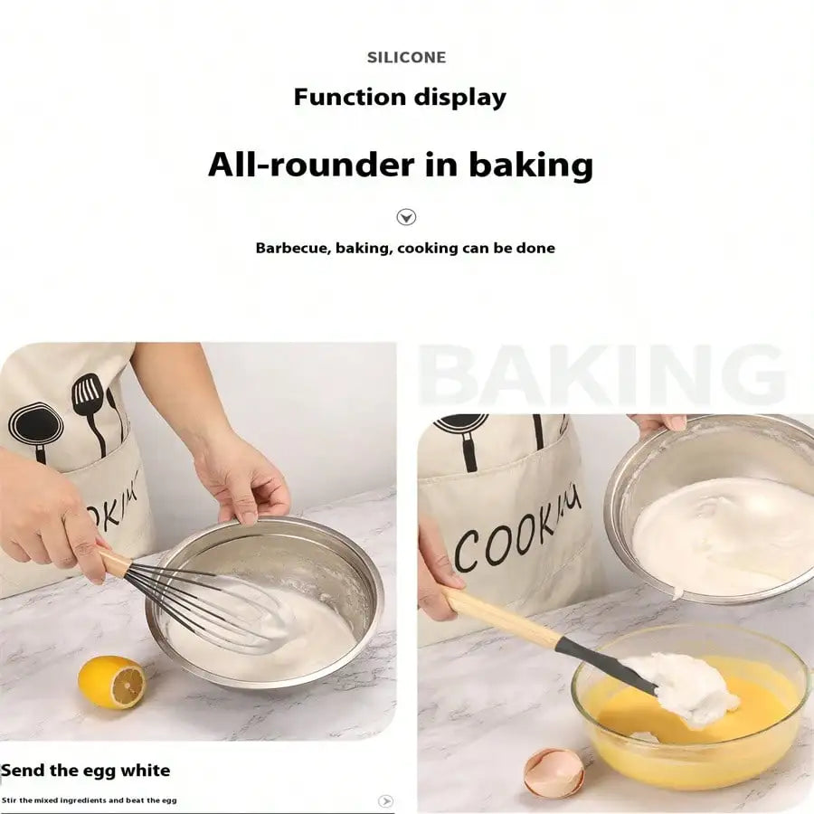 12 Piece Silicone Cooking Kitchen Utensils Set With Wooden Handle, Silicone Flip Flop Tongs Spatula Spoon Kitchen Utensils Set F
