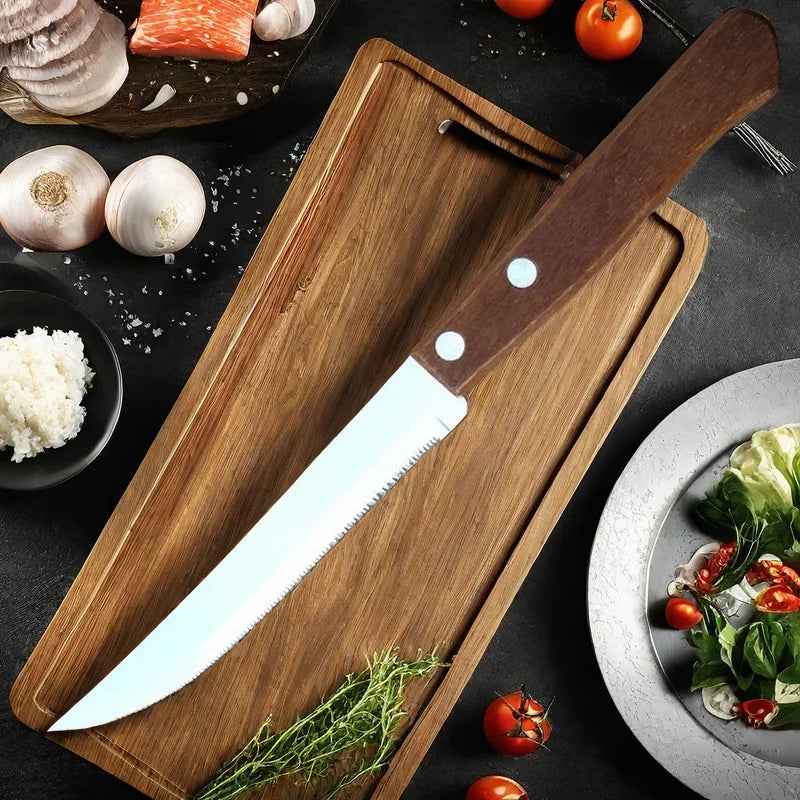 1-6 Pcs Stainless Steel Steak Knife Wooden Handle Dinner Sharp Steak Knife Knives Set Restaurant Table Knives Dinnerware Set