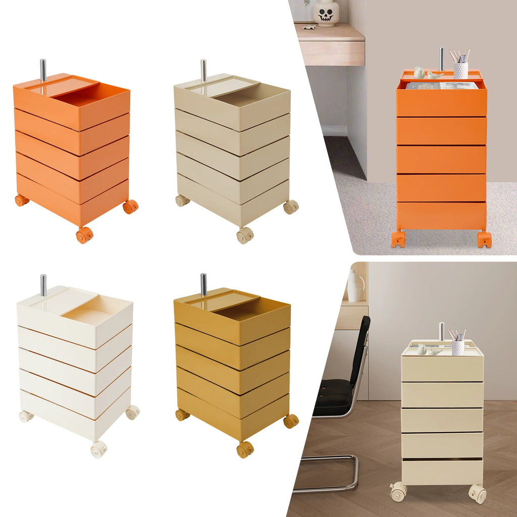 5 Tiers 360° Rotating Sofa Side Metal Cabinet,White/Orange/Khaki/Yellow Freestanding Storage Rack 41.5*31.5*61cm for Kitchens