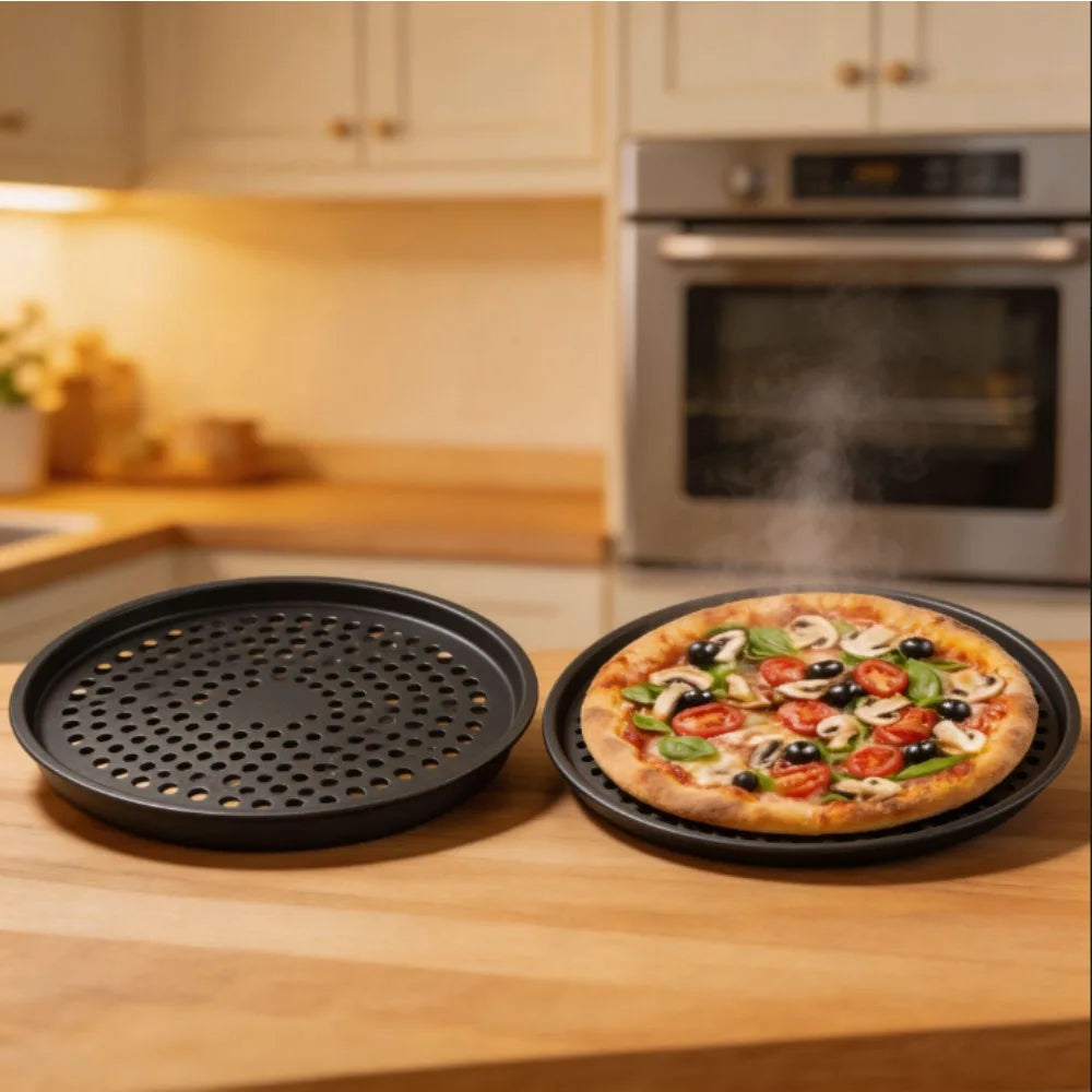 13" Pizza Baking Pan with Holes, Non-Stick Carbon Steel, Multi-Use for Pizza, Cookies, Roasted Veggies, Kitchen Bakeware