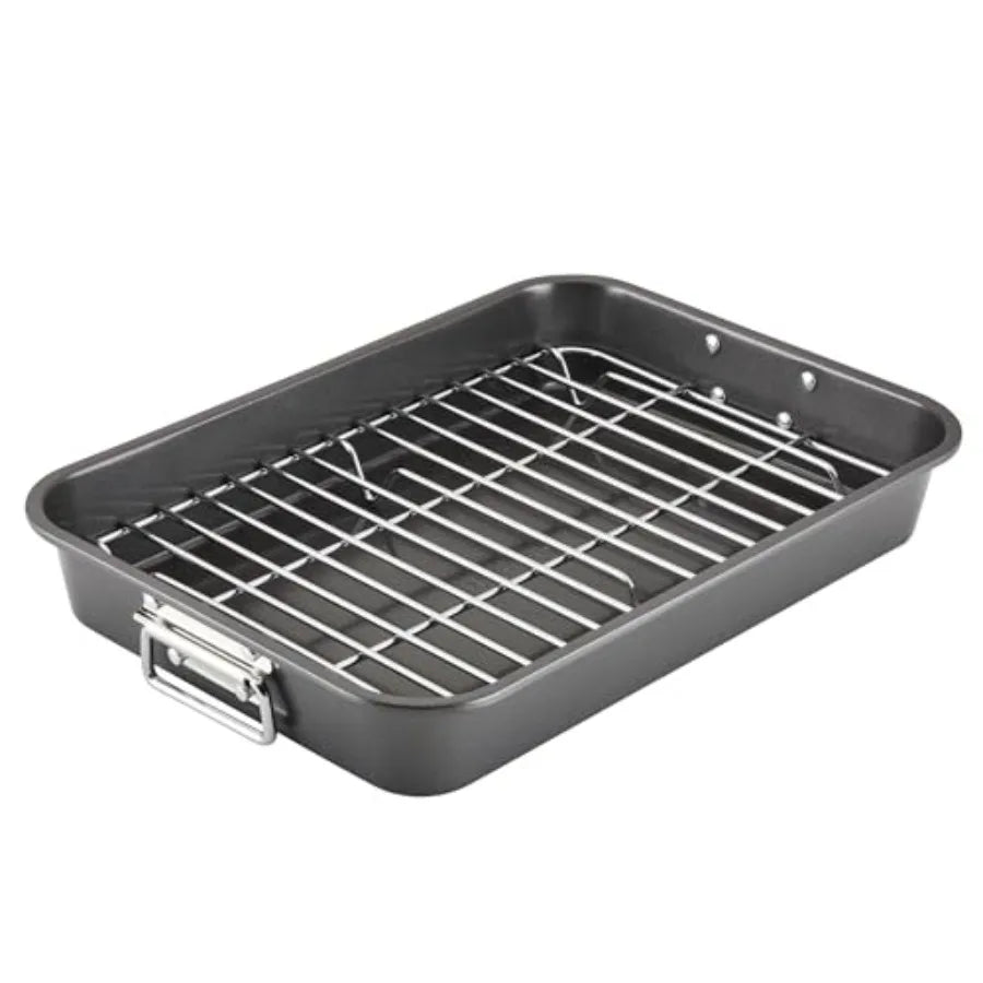 Bakeware Nonstick Steel Roaster with Flat Rack, 11-Inch x 15-Inch