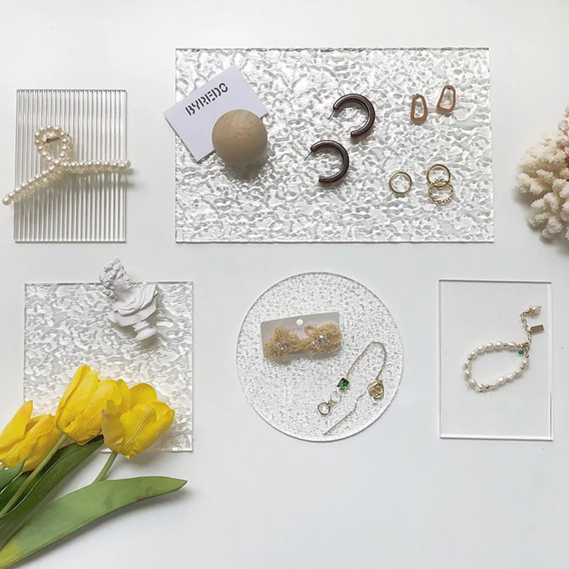 Acrylic Decorative Trays Jewelry Earring Perfume Storage Tray Desktop Holder Dessert Cake Cookie Plate Coffee Mug Display Tray