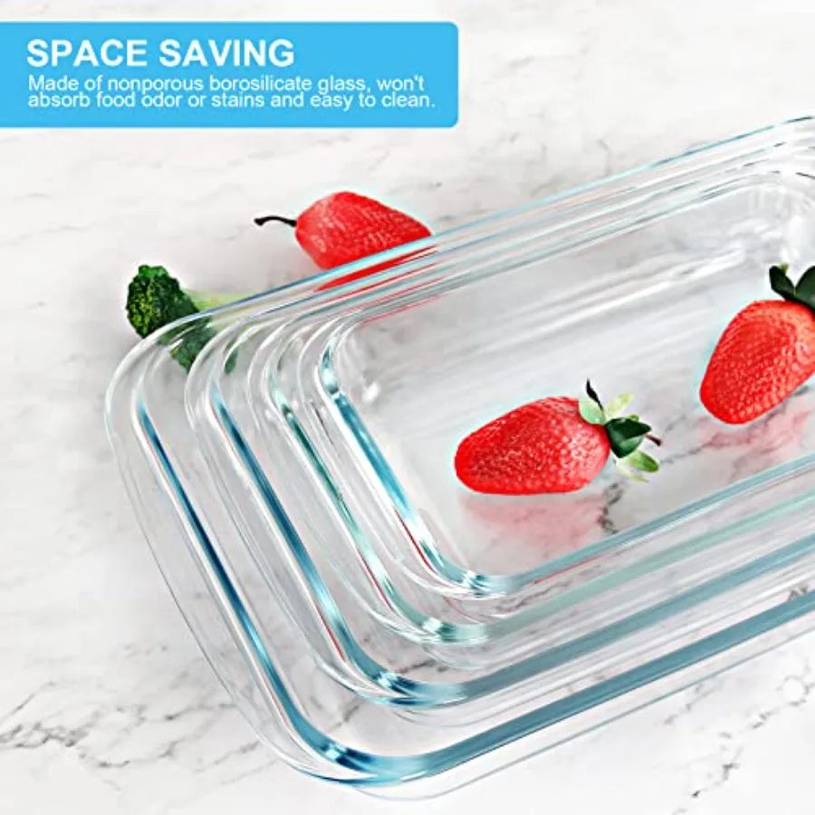8 Pieces Glass Baking Dish with Lids Rectangular Glass Baking Pan Bakeware Set with Lids Baking Pans for Lasagna Leftovers Cook