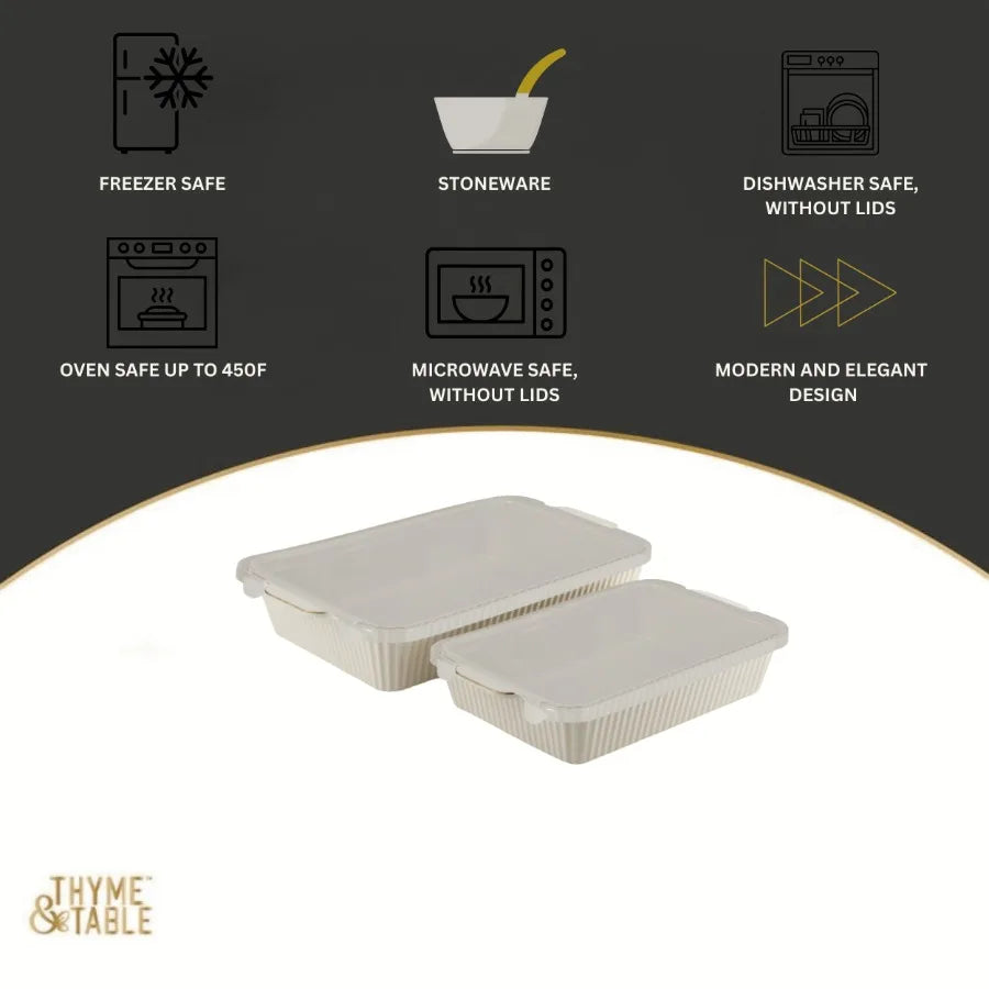 4-Piece Casserole Dish Bakeware Set with Lids Includes 9x13 and 7x10 Baking Dishes Ideal for Oven-to-Table Serving and Meal Pre