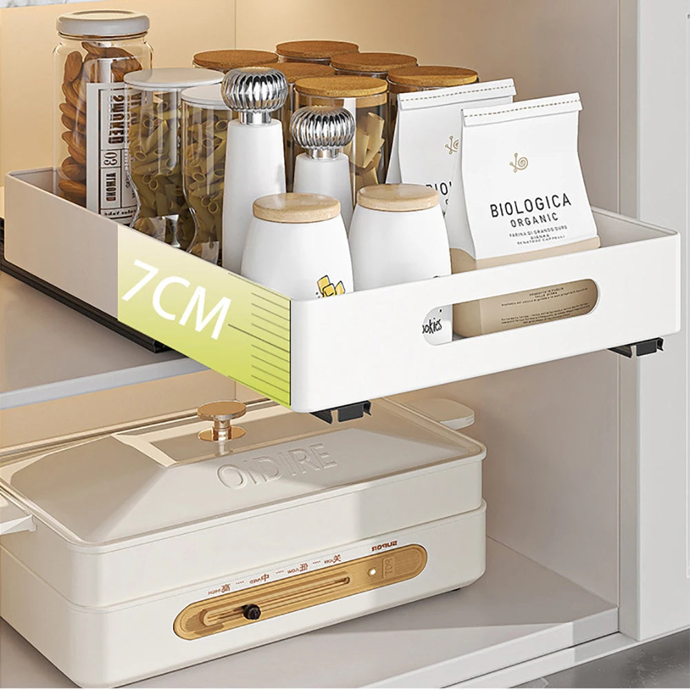 Pull Out Cabinet Organizer, Heavy Duty Slide Out Drawers Fixed With Adhesive Film, Storage Organization Tray for Kitchen Pantry