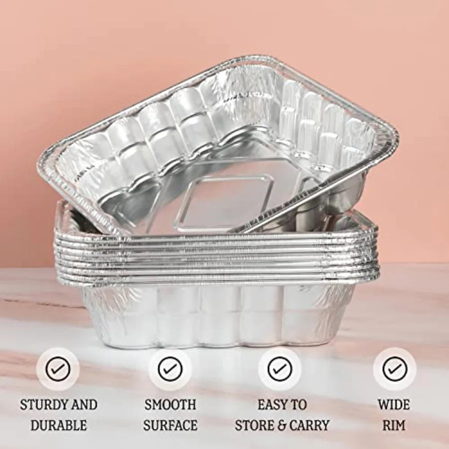 Disposable 10'' X 10'' X 3'' Inch Square Aluminum Tin Foil Baking Pans Bakeware - Cookware Perfect for Baking Cakes Breads Brow