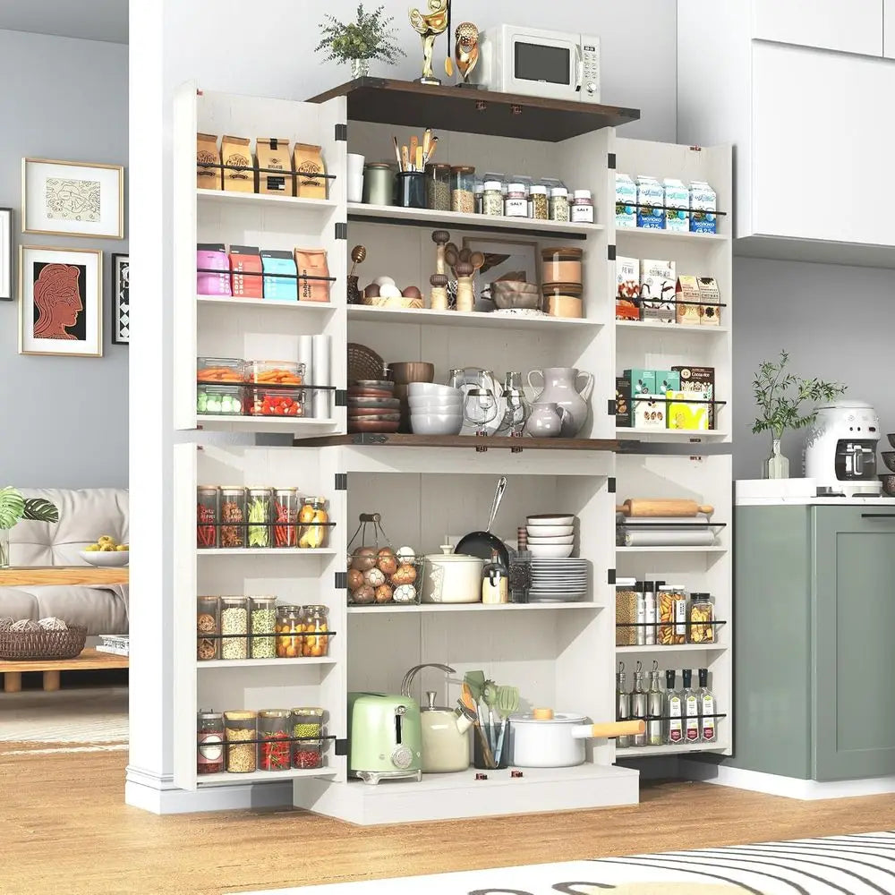 armhouse Kitchen Pantry Cabinet, 71" Tall Storage Cabinet with Adjustable Shelves & 4 Barn Do& Der, Rustic Wood Cupboard or Kitc