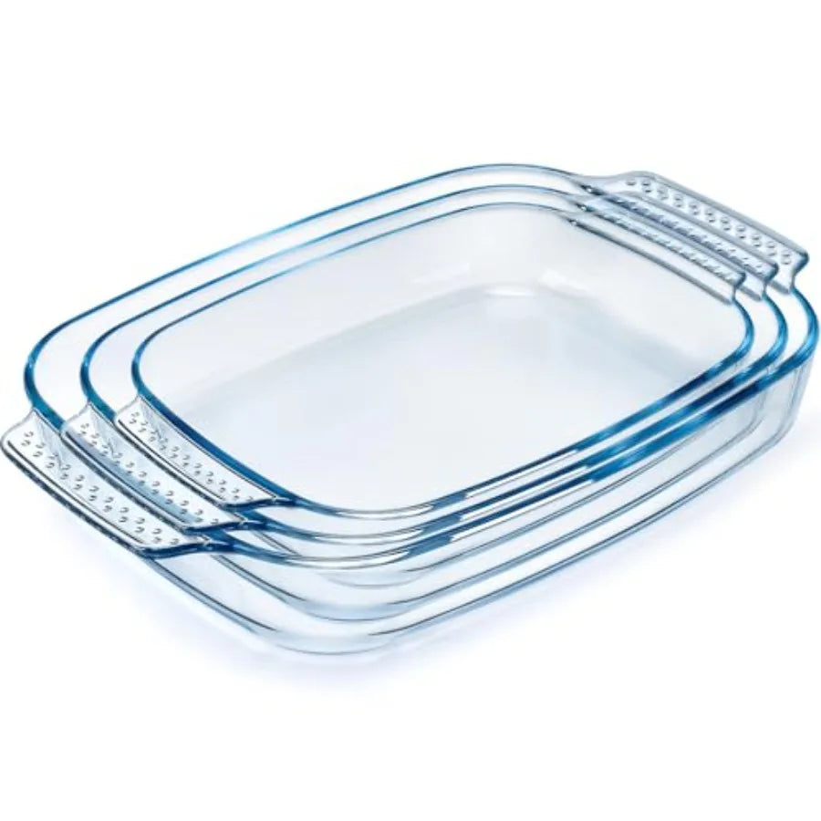 Large Glass Baking Dish Set, Easy Grab Oven Safe Glass Pan for Cooking 2 QT+2.7 QT+3.3 QT