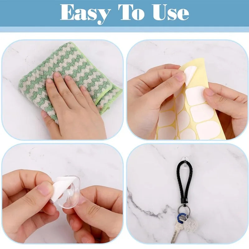 30-10PCS Mini Clear Wall Hooks Self Adhesive Transparent Sticky Hanger Wall Decor Hook Home Kitchen Bathroom Storage Organizers