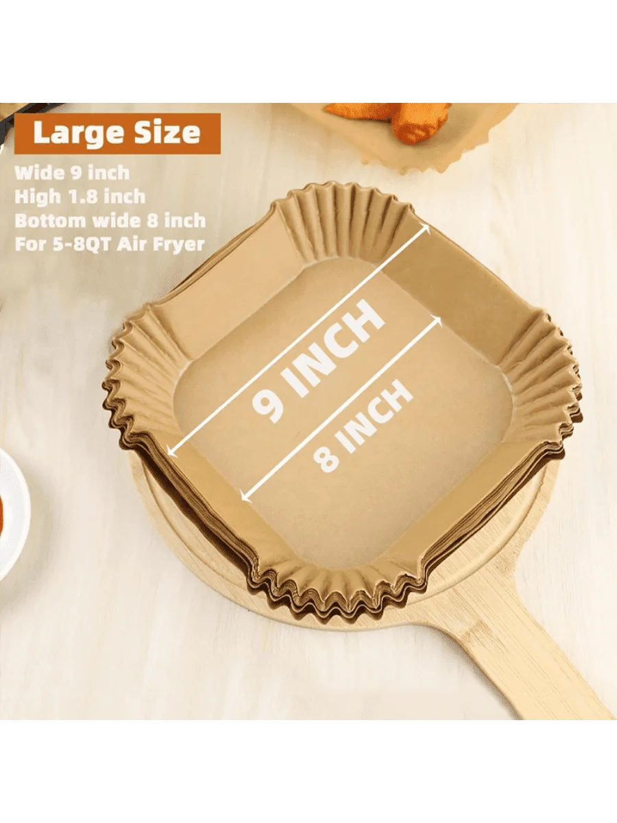 50 PCS Air Fryer Paper Liners, 9 Inch Disposable Parchment Sheets for Cooking Chicken, Fries with No Mess