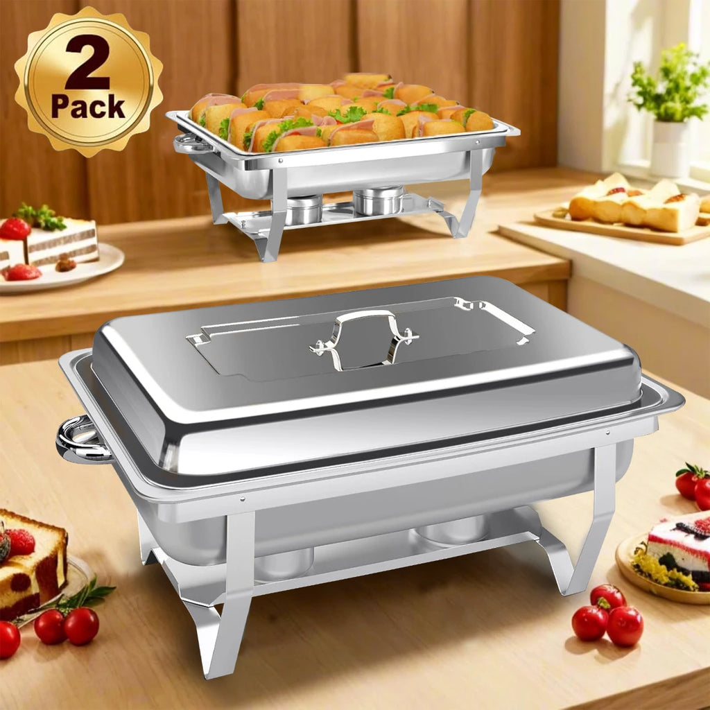 1/2Psc Stainless Steel Chafing Dish Set Full-Size Rectangular Buffet Food Warmer for Catering Weddings Events