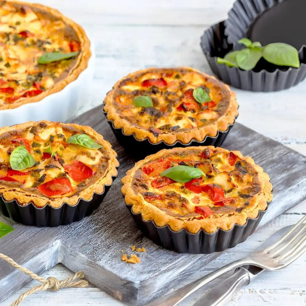1pc 4/6/8/9 Inch Non-Stick Tart Pan Set with Removable Bottom, Carbon Steel Fluted Pie & Quiche Molds for Quiches, Mini Cakes, Pizzas & Pastries, Easy to Clean and Ideal for Home Baking YMY