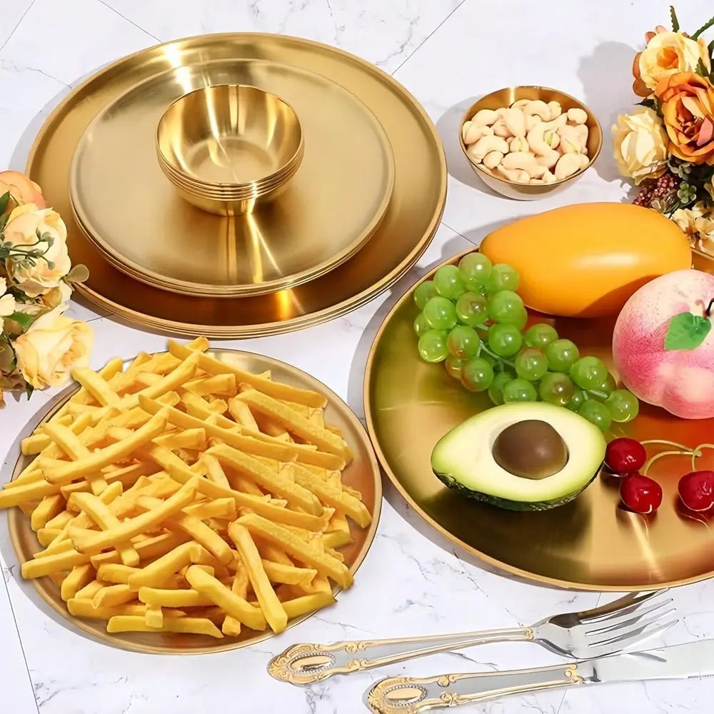 Luxury Stainless Steel Dinnerware Set Heavy Duty 201 Grade Gold Plates, Bowls, And Dishes Shatterproof, Dishwasher Stackable El