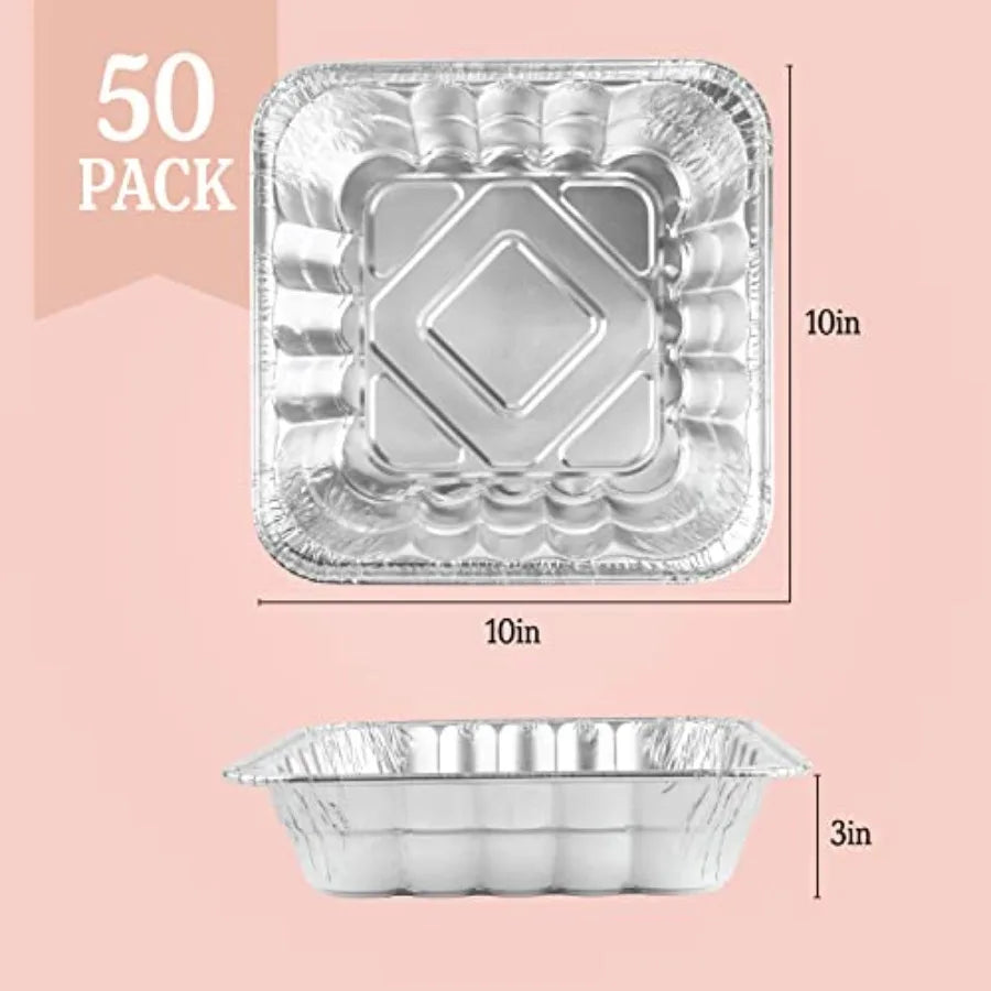 Disposable 10'' X 10'' X 3'' Inch Square Aluminum Tin Foil Baking Pans Bakeware - Cookware Perfect for Baking Cakes Breads Brow