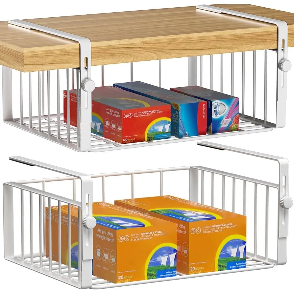 2Pack Under Shelf Basket Organizer,Adjustable Hanging Holder Storage for Cabinet Pantry Kitchen Cupboard Desk Counter Bookshelf