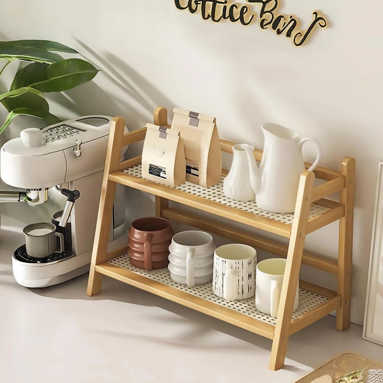 40cm Double Layer Desktop Organizer Shelf for Office Kitchen Cup Holder Storage Holders Rack 2 Tiers Space Saving Wooden Shelfs