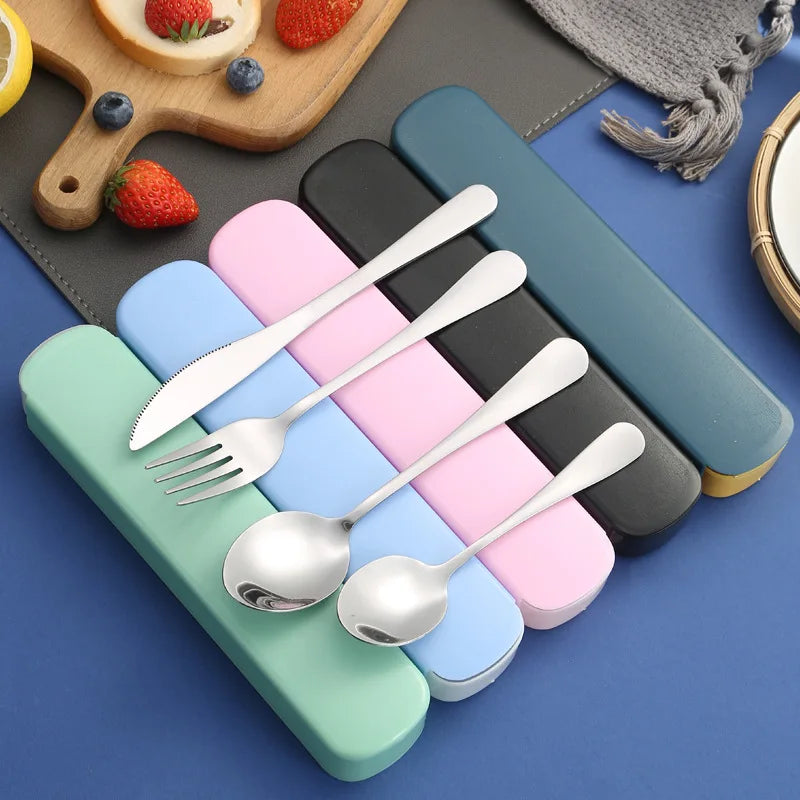 Portable Tableware Spoon Knife Fork Four-piece Set Household Student Tableware Set Fit Outdoor Tableware Cutlery Set