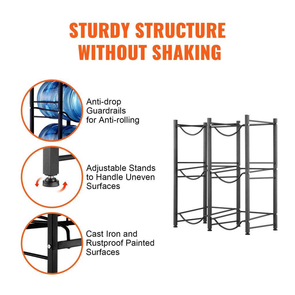 SucceBuy 3/4/5 Tiers Water Jug Holder Iron Water Bottle Holder Double/Single Row Easy Installation for Kitchen Office Livingroom