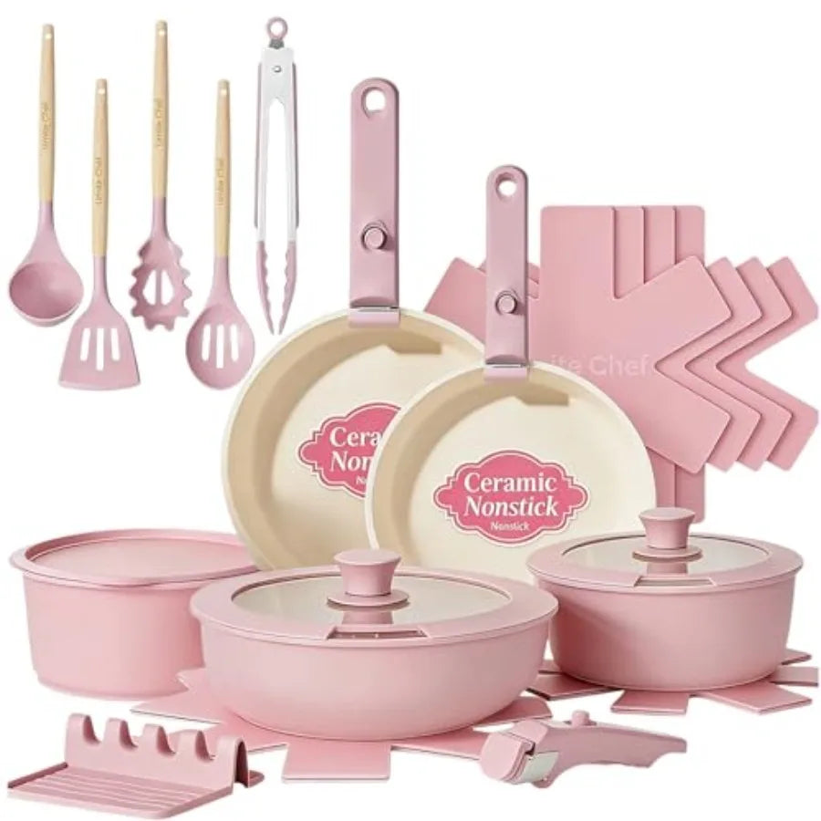 Pots and Pans Set Non Stick 21 pcs Nonstick Ceramic Cookware Set RV Kitchen Cooking Set with Detachable Handles Oven Safe Induc
